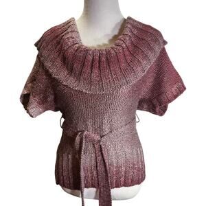 Daytrip Women’s Sweater Size Large Short Sleeve Knit Belted Ombre Burgundy Pink